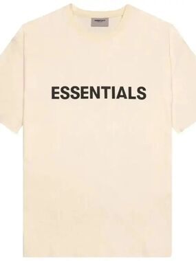 Essentials Fear Of God Unisex Cream/Light Tan T‑Shirt with Black Logo
